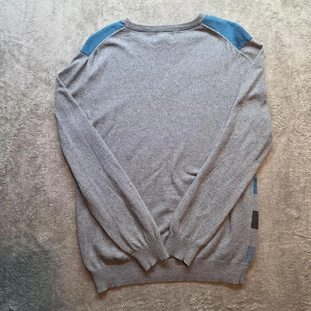 Le Chateau Sweater Mens L Gray Stripe Cotton Cashmere Crew Neck Knit Pullover